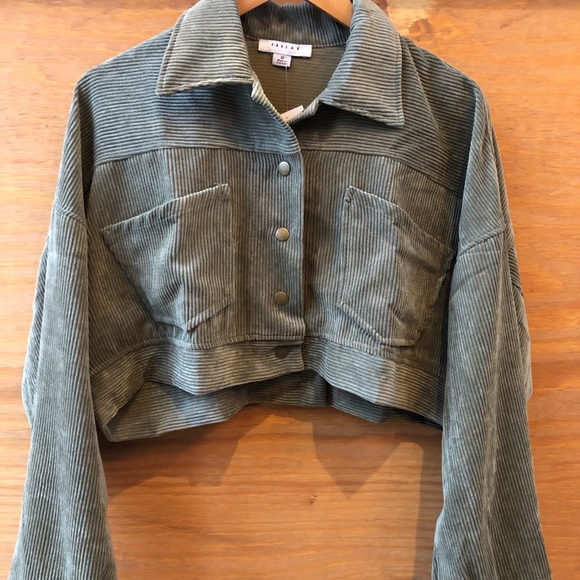 Olive Corduroy Cropped Jacket - Picture 2 of 5